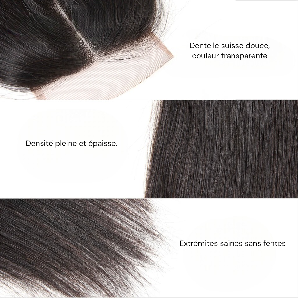 Wkm hair™ Fermeture en dentelle péruvienne transparente 5x5 (Lace Closure)