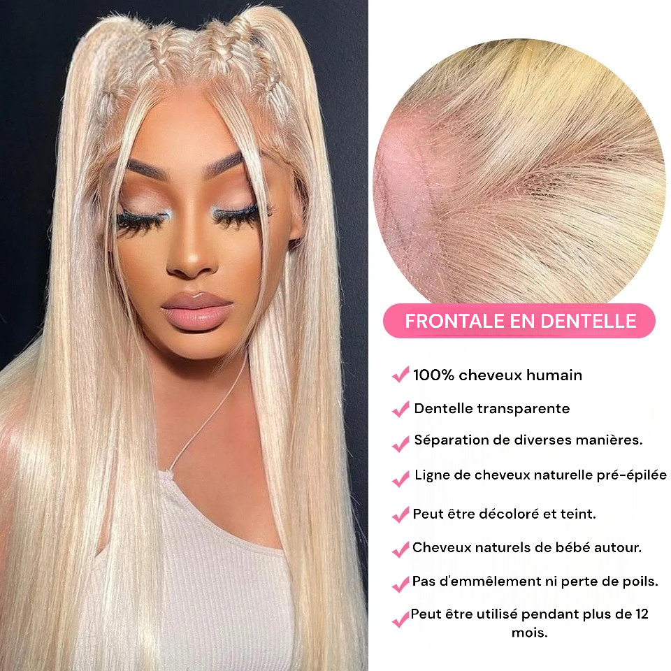 Wkm hair™ Frontale en dentelle brésilienne blonde lisse 13x4