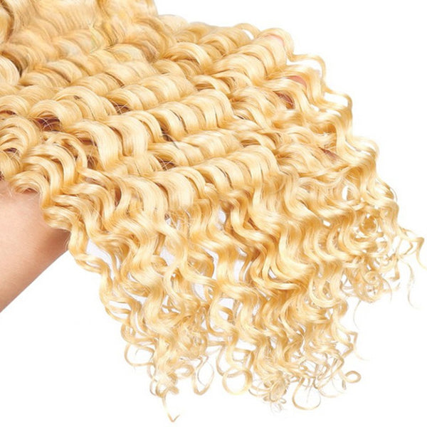 Wkm Hair Cheveux Brésilien Blond 613 Deep Wave naturel 100%, mèches de cheveux humains, extension de cheveux, Lot de 1/3/4 paquets - Wkm Hair