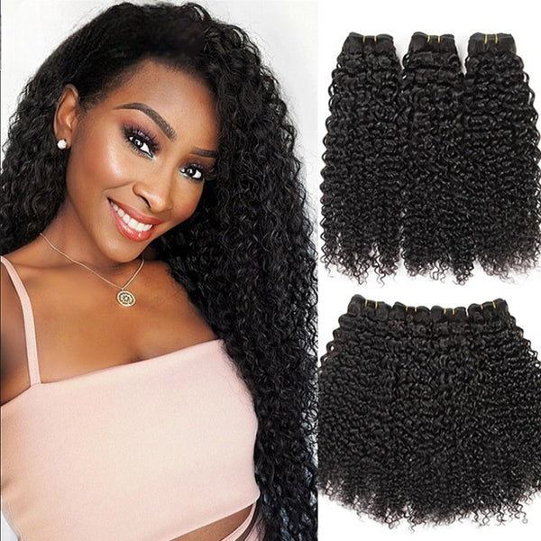 Wkm Hair Tissage en lot brésilien Kinky Curly naturel 100%, mèches de cheveux humains, extension de cheveux, Lot de 3/4 paquets - Wkm Hair