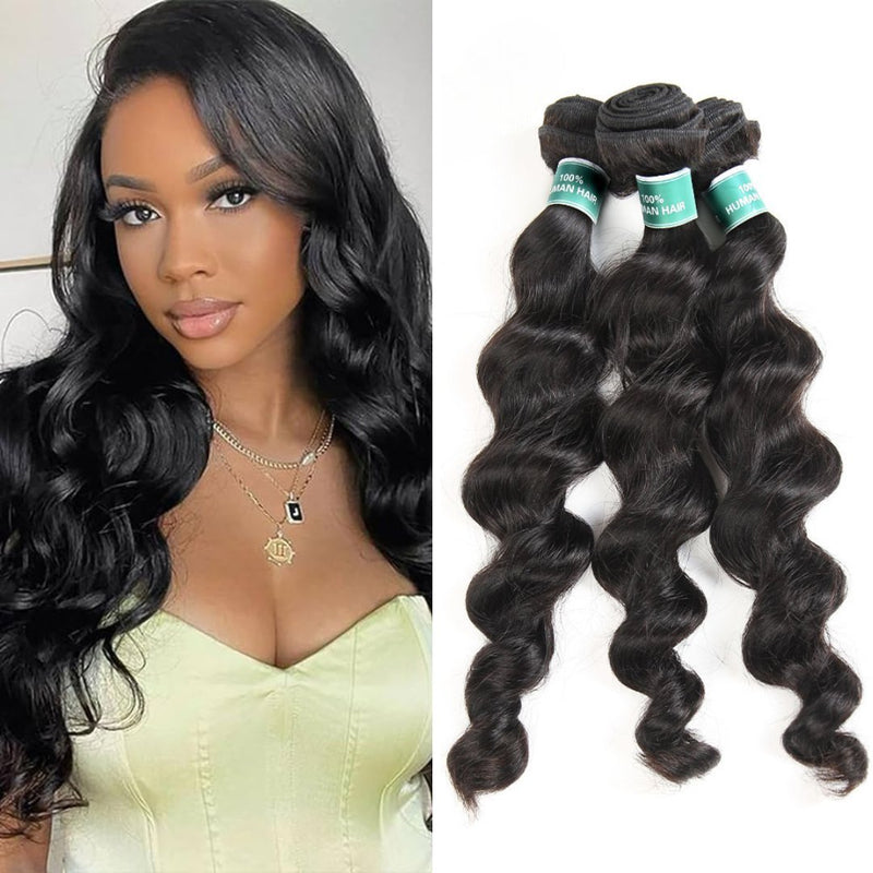 Wkm Hair Tissage en lot brésilien Loose Wave naturel 100%, mèches de cheveux humains, extension de cheveux, Lot de 1/3/4 paquets - Wkm Hair